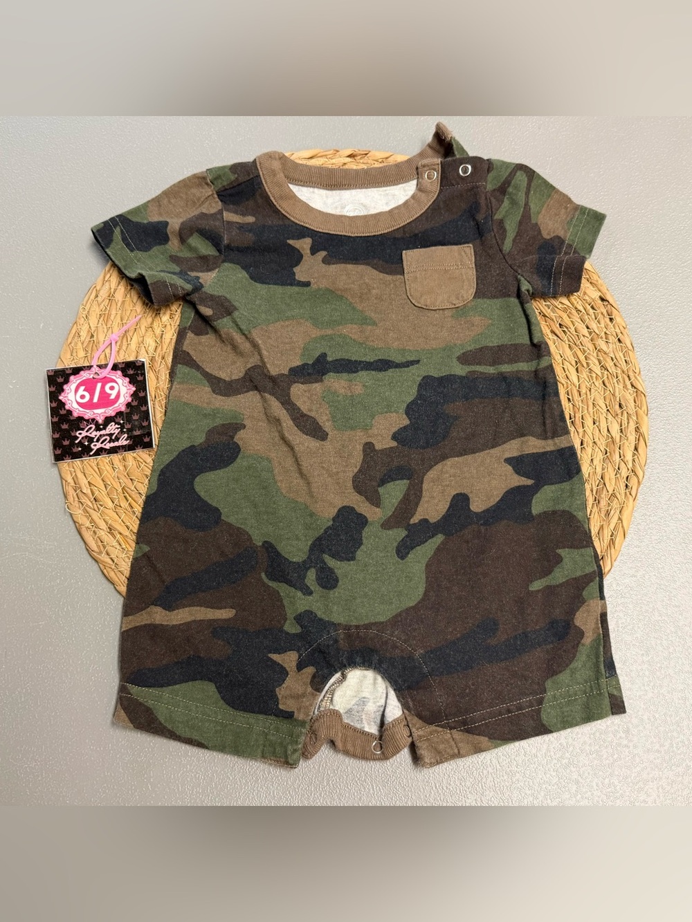 wonder nation Camouflage Green Brown Black Short Sleeve One-Piece Bodysuit